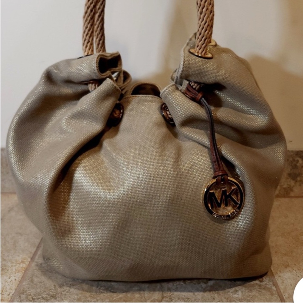 Michael Kors Gold Logo Charm with Brown Strap